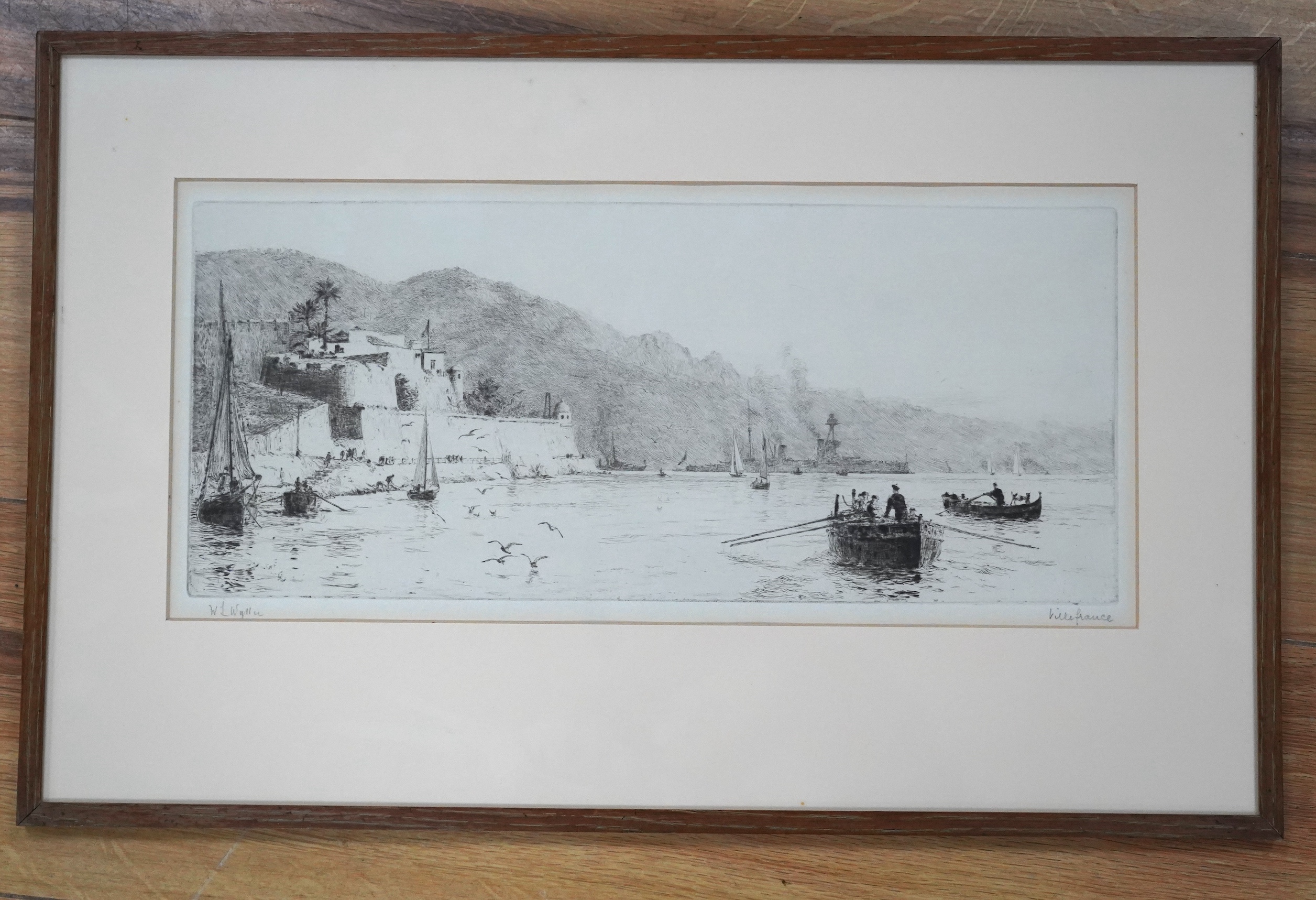 William Lionel Wyllie (1851-1931), etching, 'Villefranche', signed and inscribed in pencil, 17.5 x 39cm